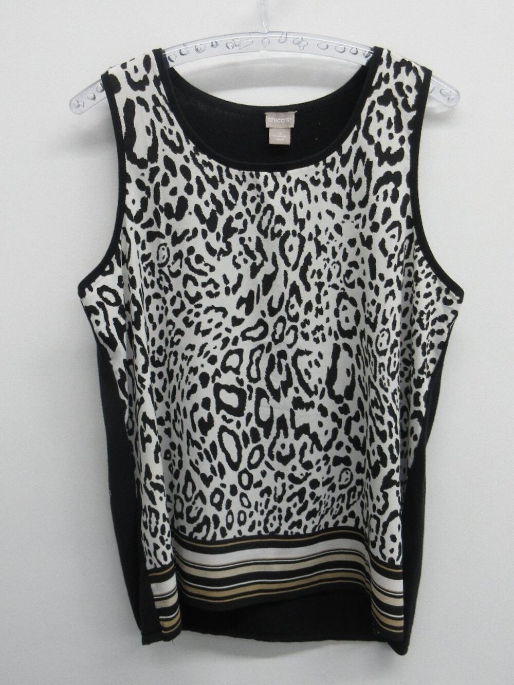 CHICO'S TANK TOP WOMENS 4 20/22 2X BLACK WHITE LEOPARD STRIPED W/BLACK KNIT BACK